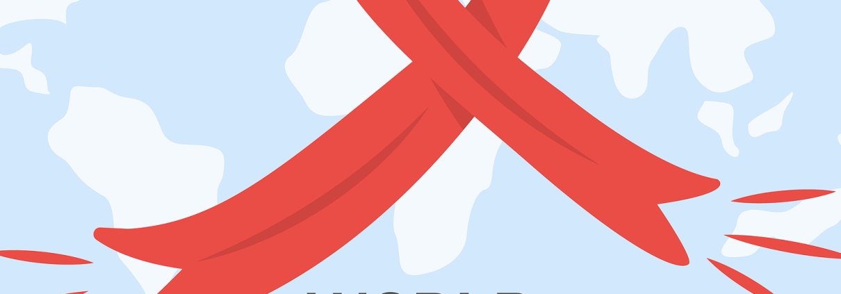 World Aids Day Banner With Red Ribbon On World Map On Background